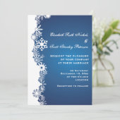 Snowflake bleu blanc hiver invitation de mariage (Debout devant)
