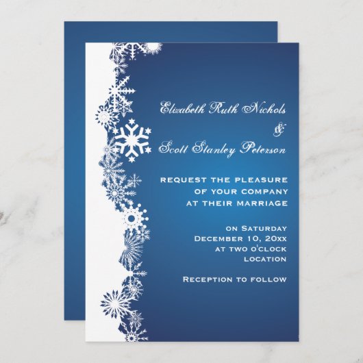 Snowflake bleu blanc hiver invitation de mariage (Devant / Derrière)