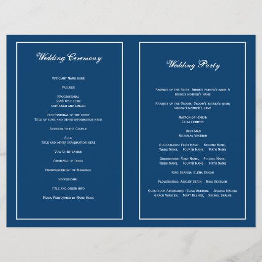 Snowflake bleu blanc mariage plié programme (Dos)