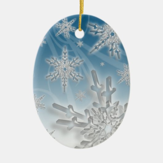Snowflake Blue Background Holiday Decoration Keramisch Ornament (Voorkant)