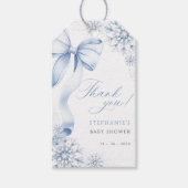 Snowflake Blue Bow Baby shower Cadeaulabel (Voorkant)