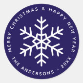 Snowflake Blue Merry Christmas & Happy New Year  Ronde Sticker (Voorkant)