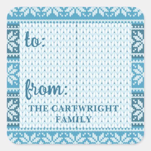 Snowflake Blue Nordic Sweater Kerstmis vanaf Vierkante Sticker (Voorkant)