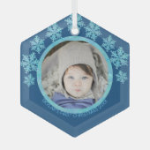 Snowflake Blue Opal Chic Round Foto met Kerstmis Glas Ornament (Voorkant)