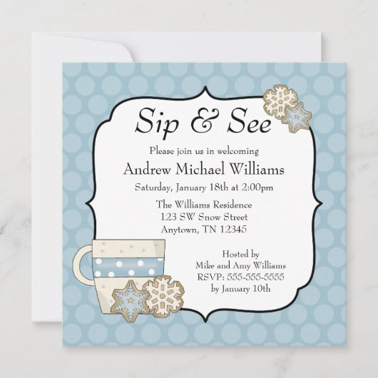 Snowflake Blue Polka Dot Sip en See Kaart (Voorkant)