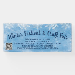 Snowflake Blue QR Code Craft Winter Festival Spandoek