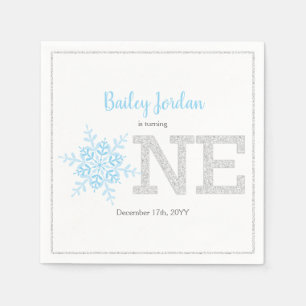 Snowflake Blue & Silver Glitter 1e Verjaardag Jong Servet