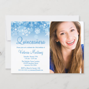 Snowflake Blue Winter Wonderland Quinceanera Kaart