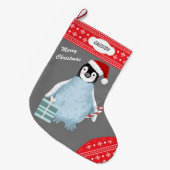 Snowflake Border Cute Penguin Candy Cane Grote Kerstsok (Voorkant (Hangend))