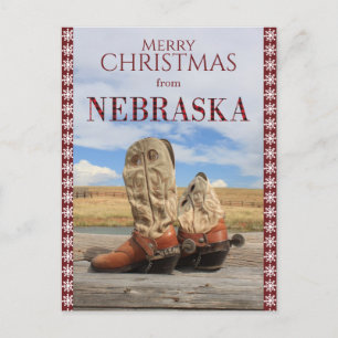 Snowflake Border Nebraska Cowboy Boots Kerstmis  Feestdagenkaart