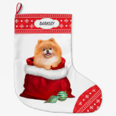 Snowflake Border Pomeranian Gift Surprise Grote Kerstsok (Voorkant)