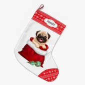 Snowflake Border Pug Gift Surprise Grote Kerstsok (Voorkant (Hangend))