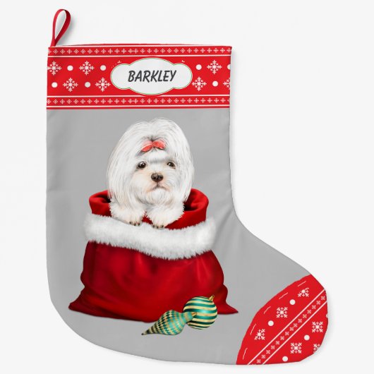 Snowflake Border Shih Tzu Gift Surprise Grote Kerstsok (Voorkant)