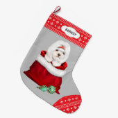 Snowflake Border Shih Tzu Gift Surprise Grote Kerstsok (Voorkant (Hangend))