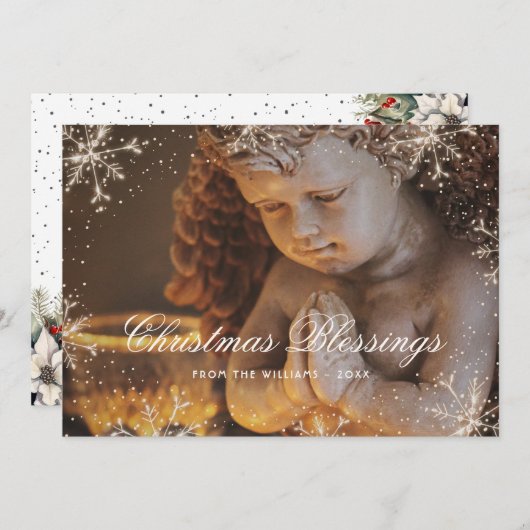 Snowflake Botanical Christmas Blessings Card Feestdagenkaart (Voorkant / Achterkant)