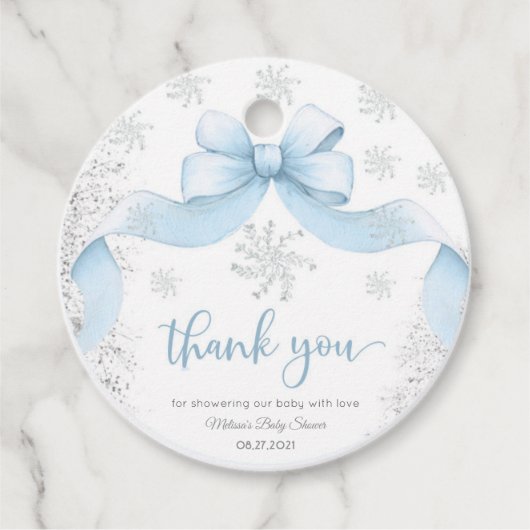 Snowflake Bow baby shower Bedankjes Labels (Voorkant)