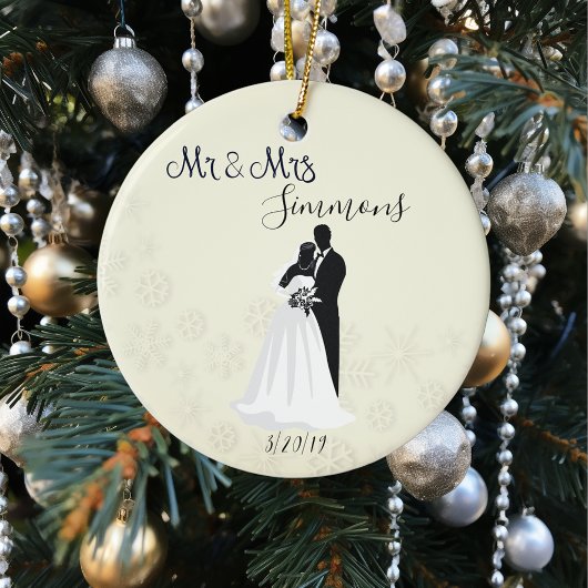 Snowflake Bride Groom trouwde net met de heer Mrs Keramisch Ornament