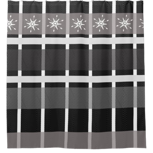 Snowflake Buffalo Pset Black Kerstfeestdag Douchegordijn (Voorkant)
