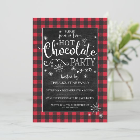 Snowflake & Buffalo Pset Hot Chocolate Invitation Kaart (Staand voorkant)