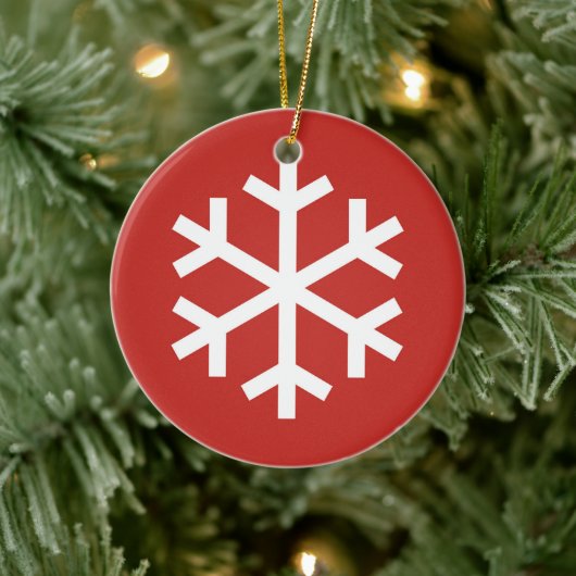 Snowflake Christmas Red Ceramic Ornament (Boom)