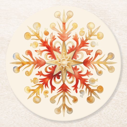 Snowflake Christmas Set of 6 Ronde Kartonnen Onderzetter (Voorkant)