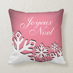 Snowflake City Joyeux Noel Kerstmis Roze Kussen