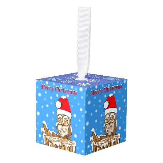 Snowflake de Owl met Kerstmis Kubus Ornament (Voorkant hoekig)