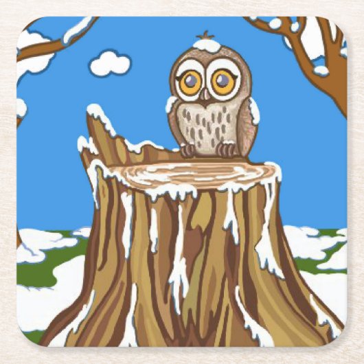 Snowflake de Owl Vierkante Kartonnen Onderzetter (Voorkant)