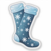 Snowflake-Decorated Blue Feestelijke Sokken Sticker (Voorkant)