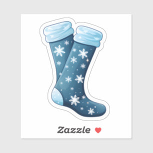 Snowflake-Decorated Blue Feestelijke Sokken Sticker