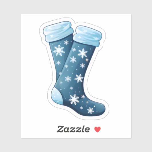 Snowflake-Decorated Blue Feestelijke Sokken Sticker (Vel)