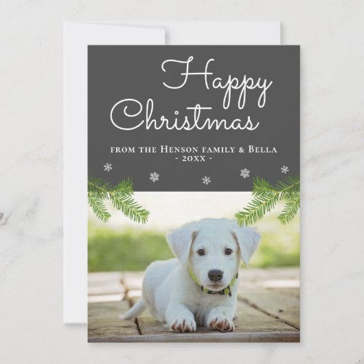 Snowflake Dog Foto van Cute Kerstpine Branches Kaart (Voorkant)