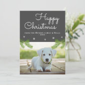 Snowflake Dog Foto van Cute Kerstpine Branches Kaart (Staand voorkant)