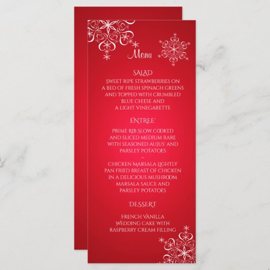 Snowflake Élégance Mariage Menu Rouge (Devant / Derrière)