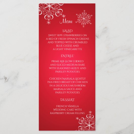 Snowflake Elegance Wedding Menu Red (Voorkant)
