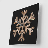 Snowflake Elegant Black en Gold Vierkante Klok (Hoek)