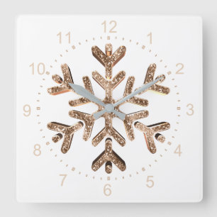 Snowflake Elegant Gold and White Christmas Vierkante Klok