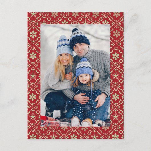 Snowflake Elegant Red 1 Foto Feestdagenkaart (Voorkant)