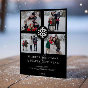 Snowflake Emblem Fotocollage Black Feestdagenkaart