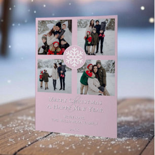 Snowflake Emblem Fotocollage Roze Feestdagenkaart