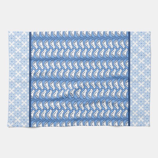 Snowflake en Dove Pattern Winter Kitchen Towel Theedoek (Horizontaal)