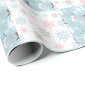 Snowflake en Snowman Cute Kerstmis Cadeaupapier (Rol Hoek)