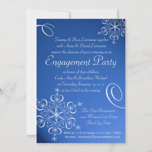 Snowflake Engagement Party Blauw Kaart (Voorkant)