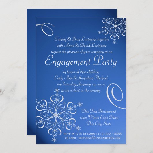 Snowflake Engagement Party Blauw Kaart (Voorkant / Achterkant)