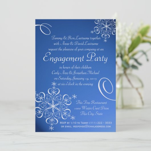 Snowflake Engagement Party Blauw Kaart (Staand voorkant)