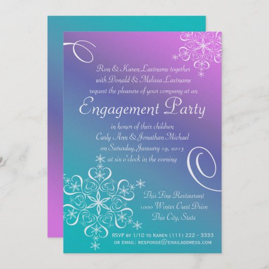 Snowflake Engagement Party Kaart (Voorkant / Achterkant)