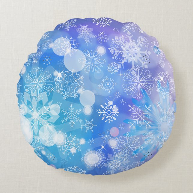 Snowflake Fantasy Rond Kussen (Voorkant)