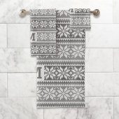 Snowflake Faux Knit Sweater Pattern Monogram Grey Bad Handdoek