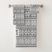 Snowflake Faux Knit Sweater Pattern Monogram Grey Bad Handdoek (Insitu)