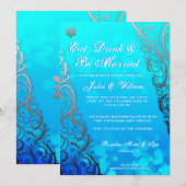 Snowflake Flourishes & Bokeh Winter Wedding Invite Kaart (Voorkant / Achterkant)